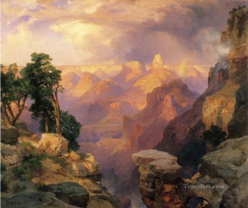 山 Painting - 虹のあるグランドキャニオンの風景トーマス・モラン山脈